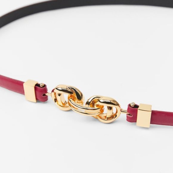 BNWT ZARA THIN LEATHER BELT RED WITH GOLD METAL BUCKLE CLOSURE SIZE 30 - Picture 3 of 3